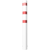 Barrier bollard | Steel tube  193 x 3.6 mm | stationary | for setting in concrete | hot-dip galvanized and white coatedwith three red reflecting stripes | total length: 2000 mm | with steel cap for bolting